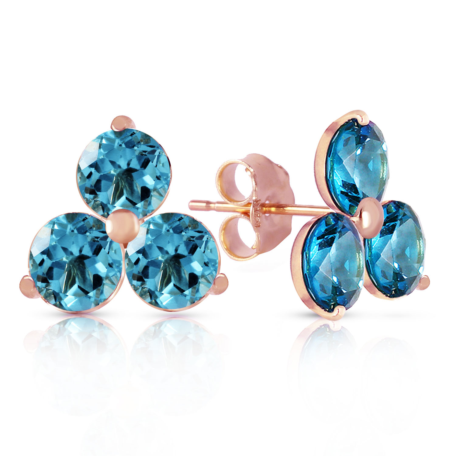 14k Solid Gold Stud Earrings With Natural Blue Topaz Rose Gold 638$